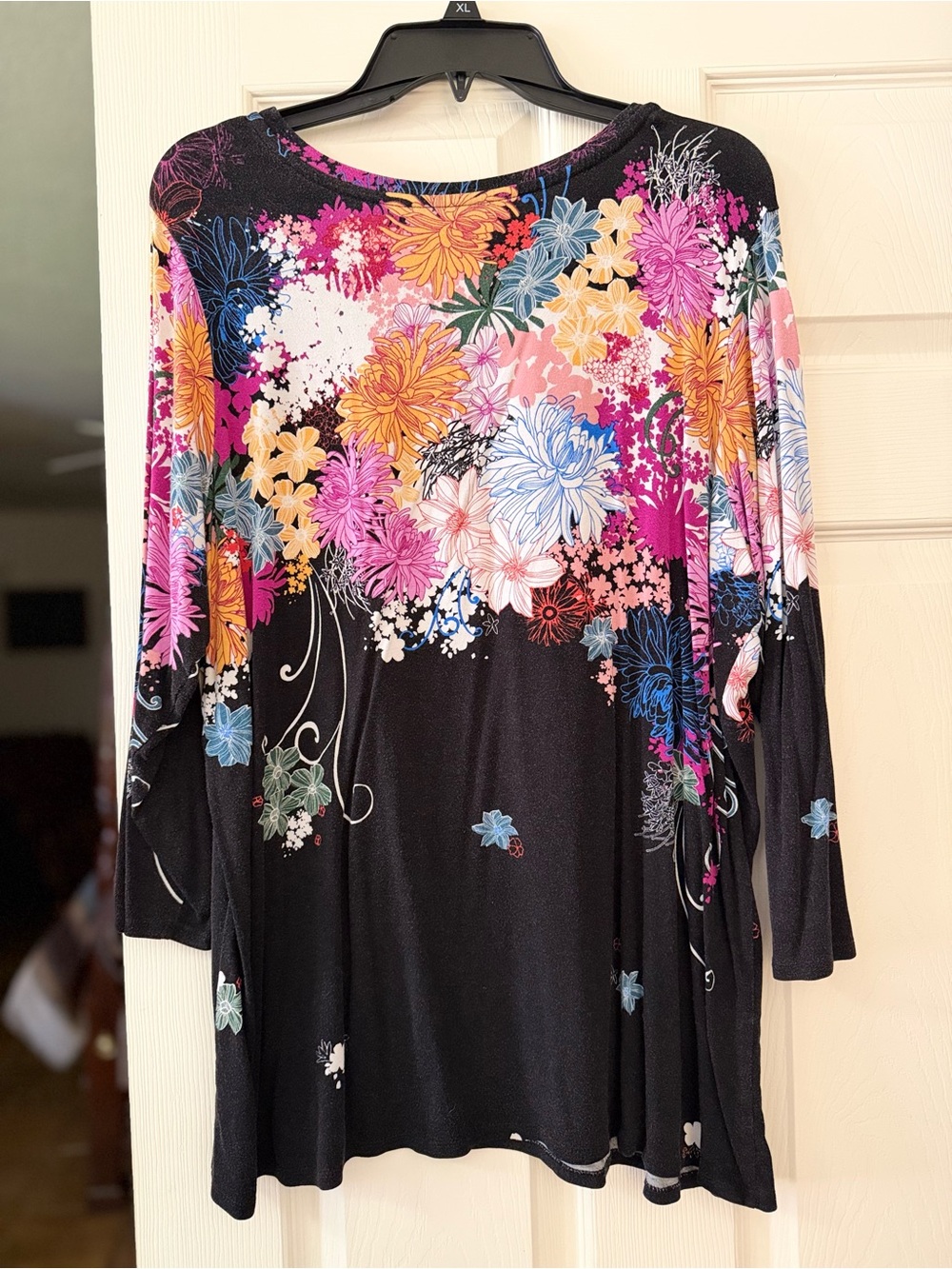 Women's Floral Black Tunic - Multicolor Blossom Print